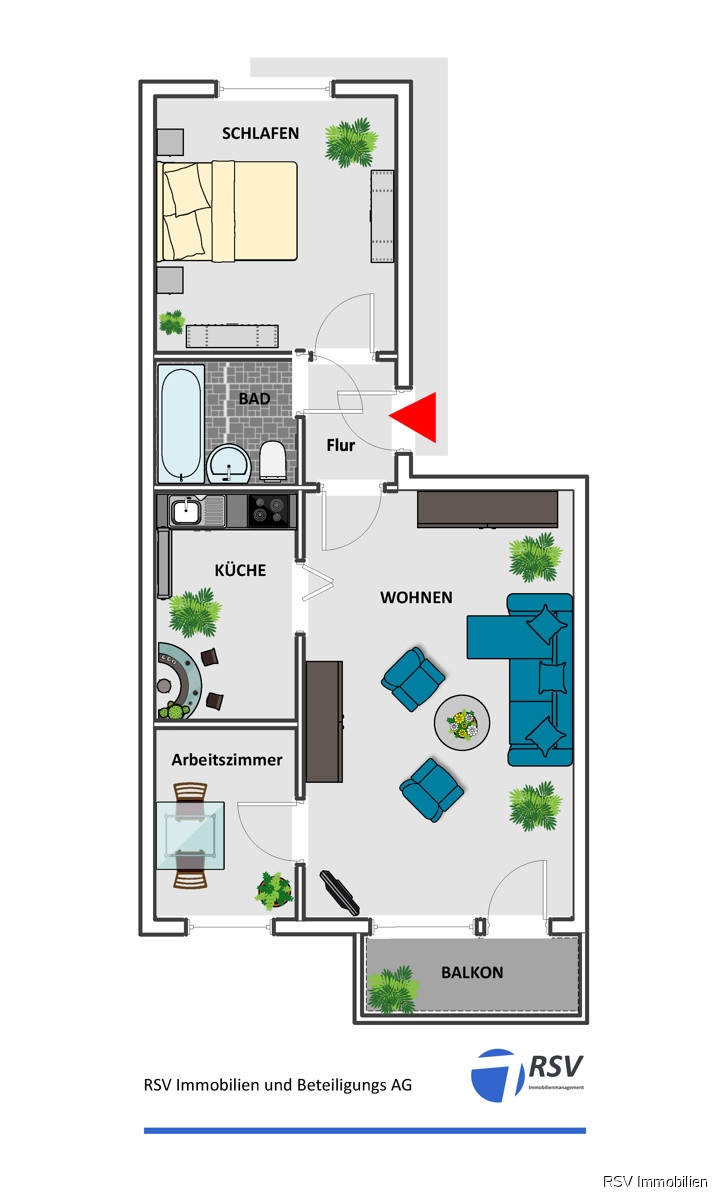 Grundriss 54,78 qm, 2,5 Zi. Etagenwohnung Magdeburg