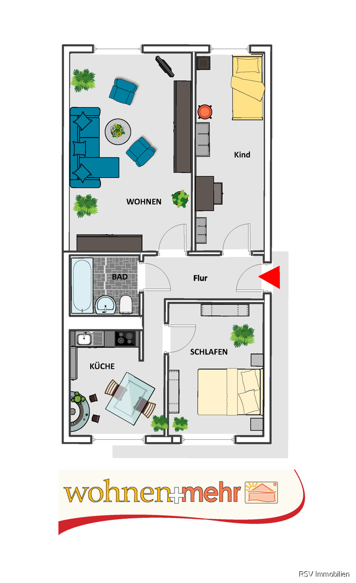 Grundriss 67,02 qm, 3 Zi. Etagenwohnung Magdeburg