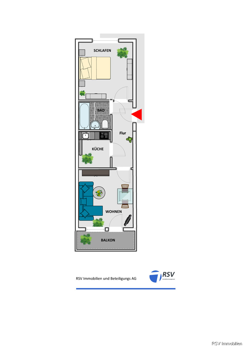 Grundriss 39,13m� - 2 Zi. mit Balkon Etagenwohnung Magdeburg