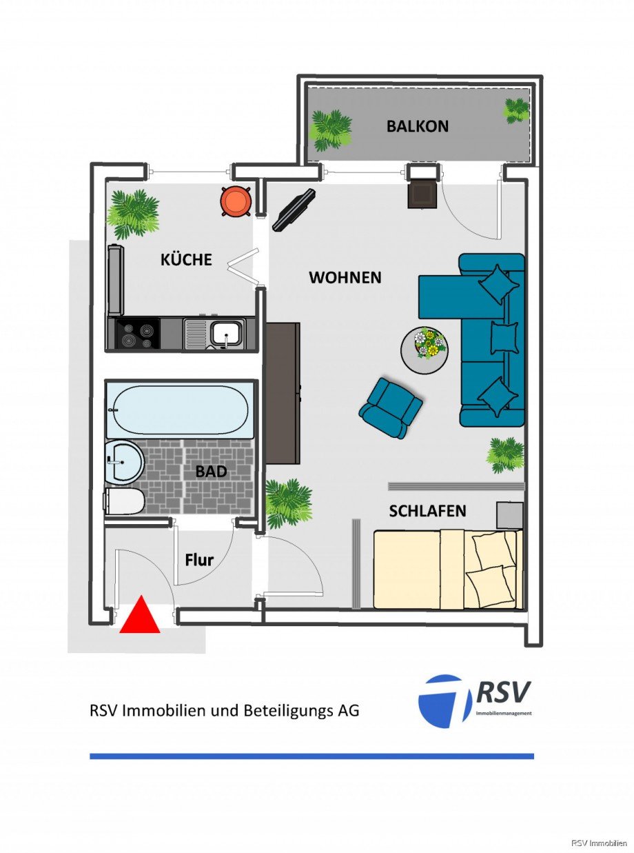 Grundriss 34,38 qm, 1 Zi. Etagenwohnung Magdeburg
