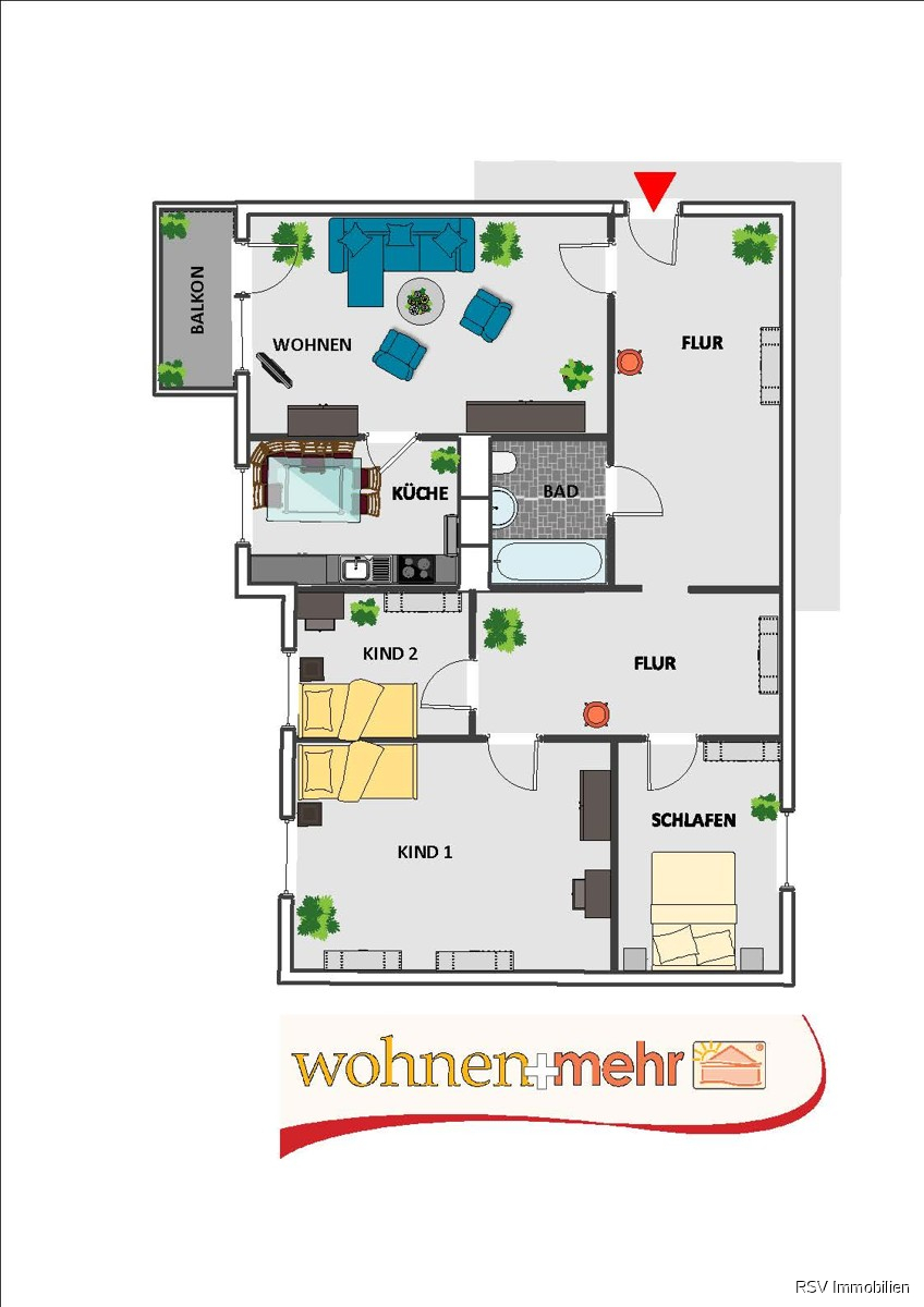 Grundriss 88,72 qm, 4 Zimmer Etagenwohnung Magdeburg