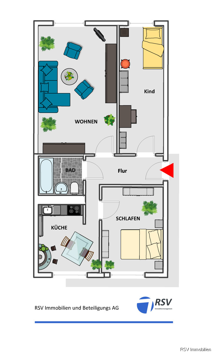 Grundriss 67,02 qm, 3 Zi. Etagenwohnung Magdeburg