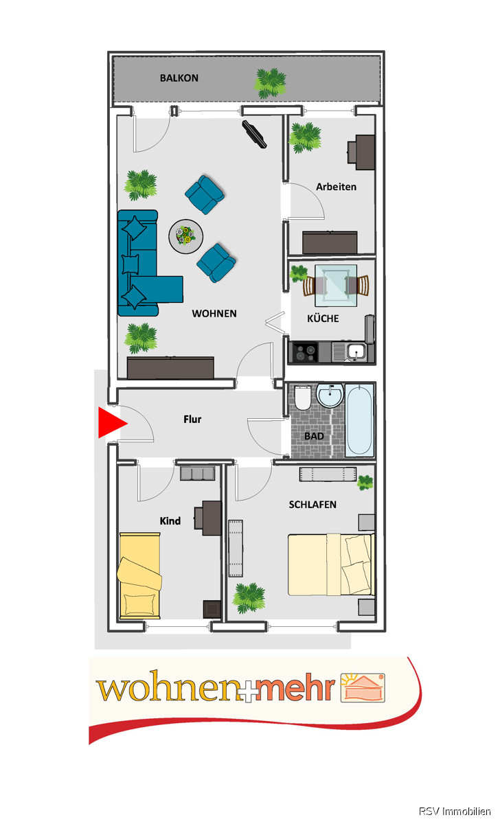 Grundriss 70qm - 4 Zi. Etagenwohnung Magdeburg
